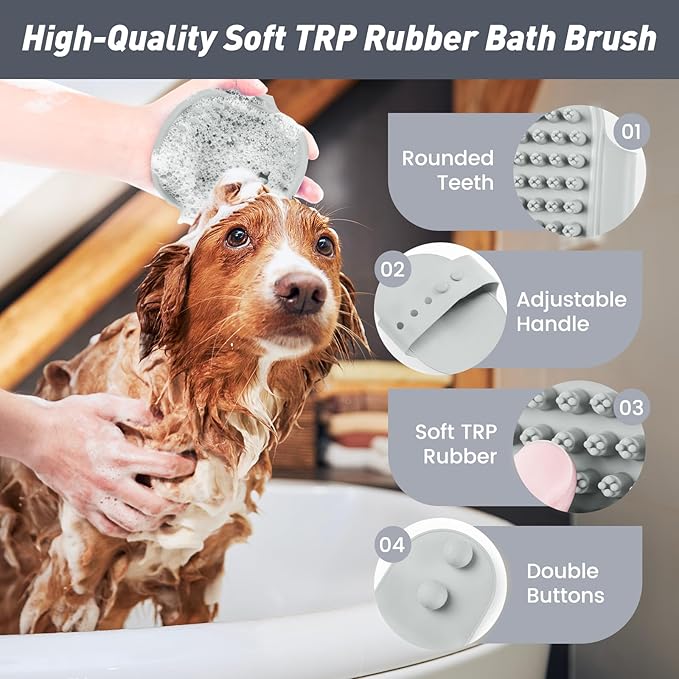 Pet Shower & Bath Supplies，Dog Shampoo Brush Set with Towel, Washing Gloves,Comb for Dogs and Cats (Grey)