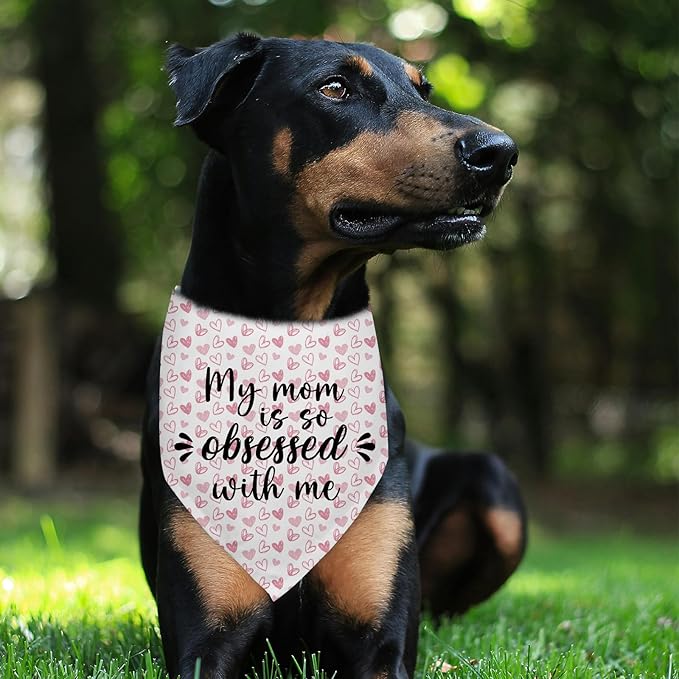 My Mom is So Obsessed with Me Mothers Day Dog Bandana Family Funny Cute Pet Dog Cat Bandana Scarf, Puppy Dog Scarf Bibs Accessories for Pet Birthday Gift - Red Plaid