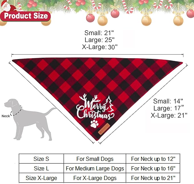 ADOGGYGO Christmas Dog Bandanas 4 Pack, Classic Plaid Triangle Pet Scarf Bibs Kerchief, Multiple Sizes Offered, Red Green Christmas Holiday Bandanas for X-Large Dogs Pets (X-Large)