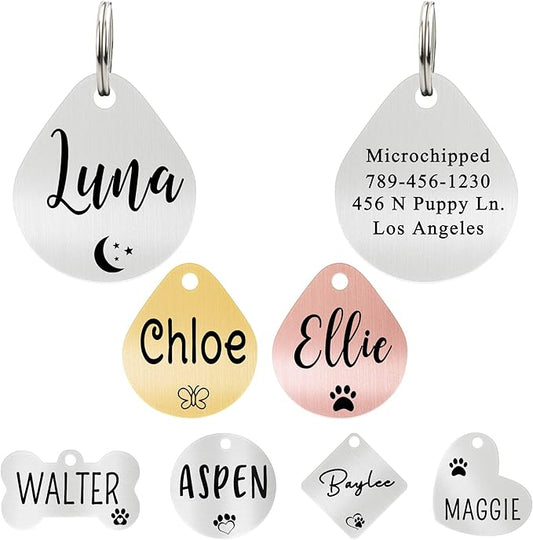 Ultra Joys Dog ID Tag, Custom Dog Tag Personalized Cat Tag, Pet ID Tag, Brushed Stainless Steel Teardrop Dog Tag Silver Small