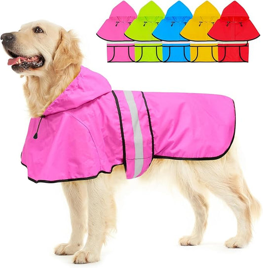 Dog Raincoat - Reflective Waterproof Dog Rain Jacket with Leash Hole, Lightweight Hooded Doggy Rain Coat Pet Slicker Poncho for Walking (X-Large, Pink)