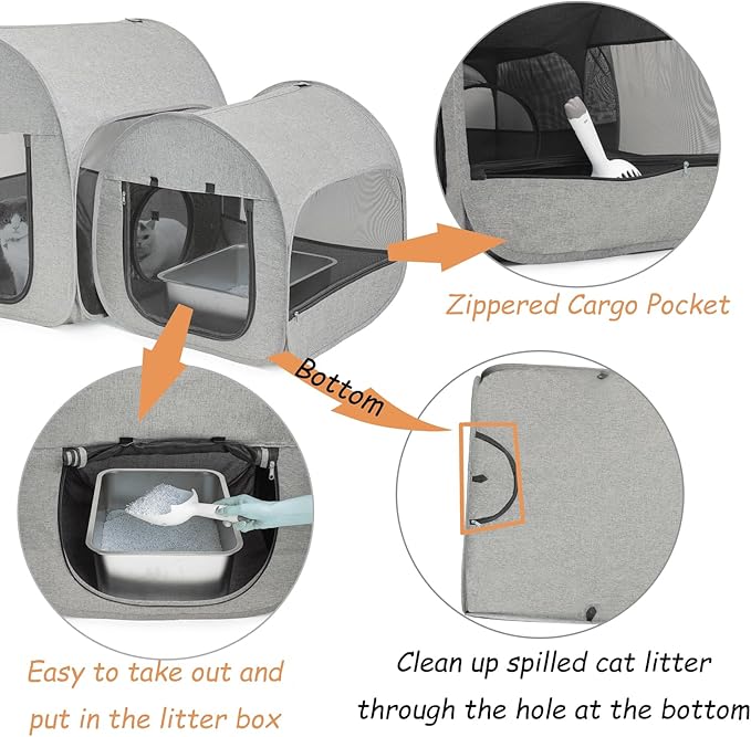 LUCKITTY Portable Cat Playpen, Delivery Room, Enclosure, Postoperative Recovery, House Design for Better Standing, Foldable Pet Tent for Indoor and Outdoor Use, Cat Houses & Condos Light Gray