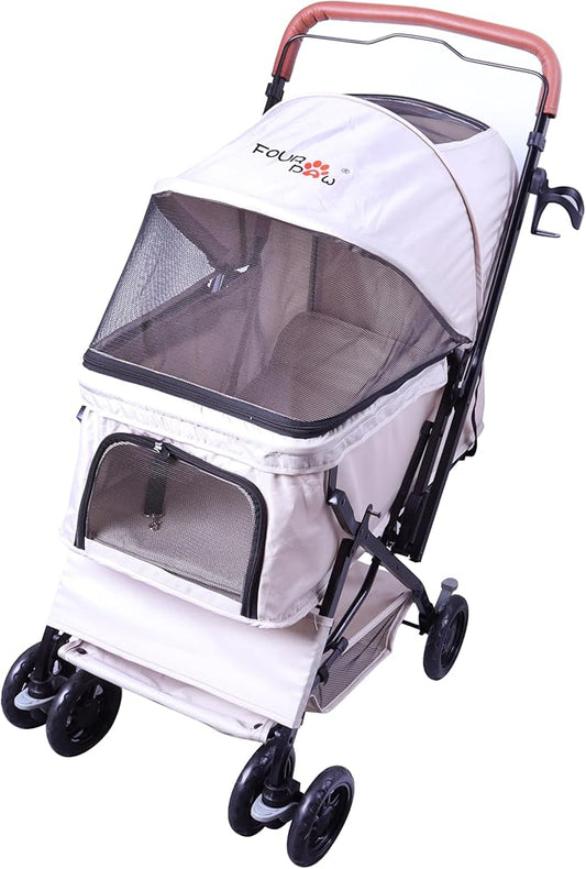 Reversible Pet Stroller (4 Wheels for Cats and Dogs) for Small and Medium Pets up to 33 lbs.Khaki