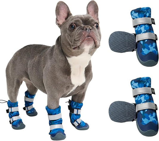 Spark Paws Dog Shoes, Waterproof Dog Boots for Medium to Large Dogs, Non Slip, Breathable Dog Booties and Paw Protectors - 4PCS Doggie Hiking Boots with Reflective Straps, Blue Camo, Size 2