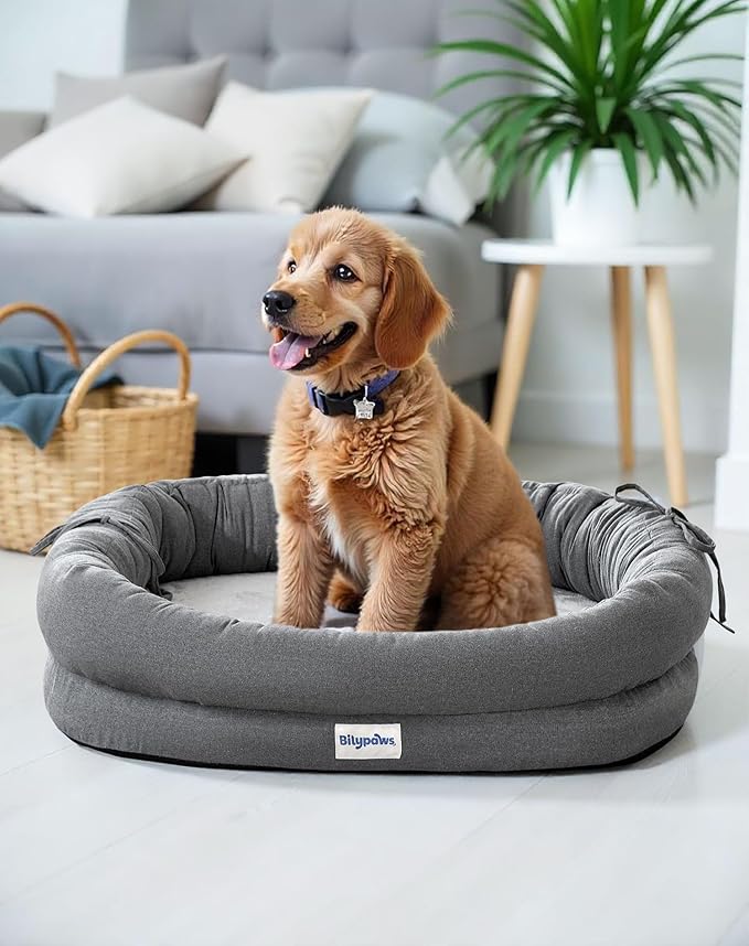 Orthopedic Dog Bed for Small Dogs, Pet Sofa Bed with Egg Crate Foam, 4-Sided Bolster, Removable Washable Cover & Anti-Slip Bottom, Small Dark Gray