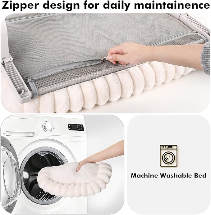 Cat Window Sill Perch,‌ 4-Sided Cushion Bolster Cat Window Seat with ‌Sturdy Frame,‌ ‌Easy Adjust Window Sill Mount Pet Bed for Indoor Cats (White, Medium)