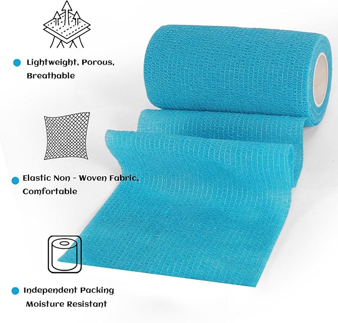 6 Rolls Elastic Self Adhesive Bandage Wrap 4 Inch, Breathable Non Woven Cohesive Bandage, Vet Wrap for Dogs, Ankle Sprains Swelling Medical First Aid Tape, Sports Athletic Tape Blue
