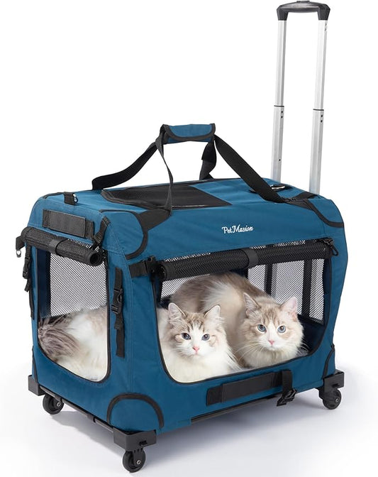 Extra Large Rolling Cat Carrier with Wheels, Soft Sided Pet Dog Carrier on Wheels for Big Cat 20lbs+ 2 Cats, Car Travel Portable XL Wheeled Bag 25"x16.5"x20.5"