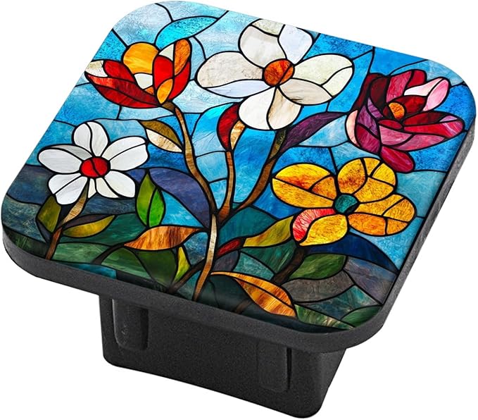 Hitch Cover Fits for 2-Inch Hitch,Colorful Stained - Glass Blooms Rubber Trailer Hitch Cover Tube Plug Insert,Car Exterior Accessories, Receiver Tube Hitch Plug