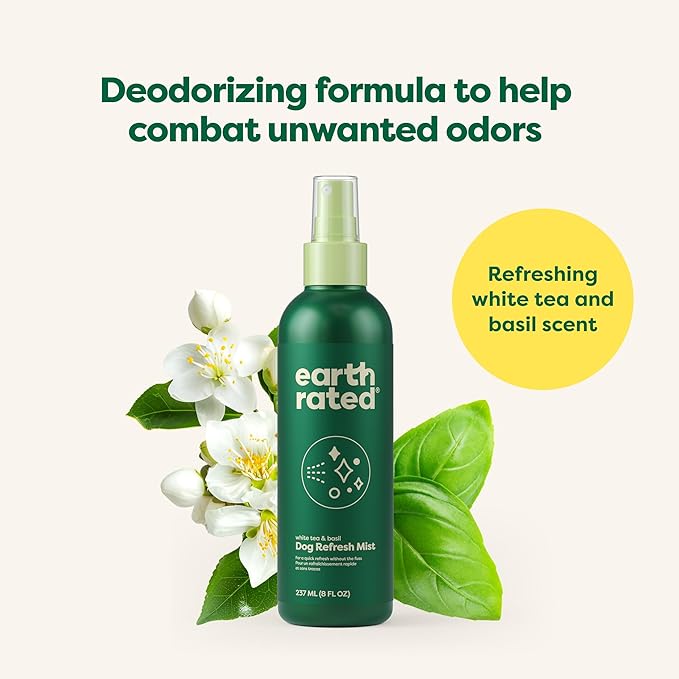 Earth Rated Dog Deodorizing Conditioner Spray, Conditioning & Odor-Eliminating Perfume for Dogs, for All Coat Types, Refreshing White Tea & Basil Scent, 8 oz