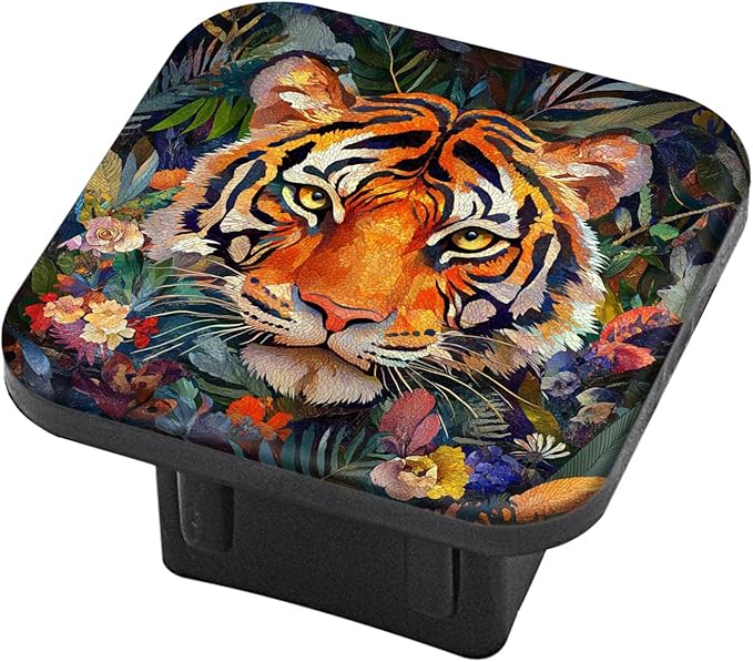 Hitch Cover Fits for 2-Inch Hitch,Majestic Tiger in A Floral and Botanical Ensemble Rubber Trailer Hitch Cover Tube Plug Insert,Car Exterior Accessories, Receiver Tube Hitch Plug