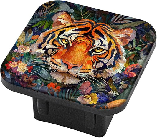 Hitch Cover Fits for 2-Inch Hitch,Majestic Tiger in A Floral and Botanical Ensemble Rubber Trailer Hitch Cover Tube Plug Insert,Car Exterior Accessories, Receiver Tube Hitch Plug