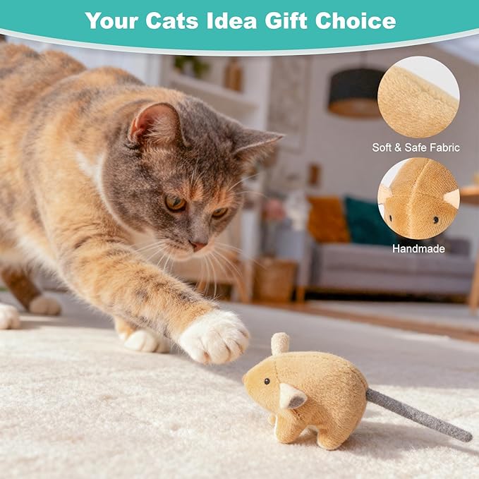 Plush Catnip Mice Toys with Rattle Sound - 2 Pcs Interactive Cat Toys for Indoor Cats, Durable Stress Relief Eco-Friendly Small Mouse Chew Playthings（with Catnip Bag）
