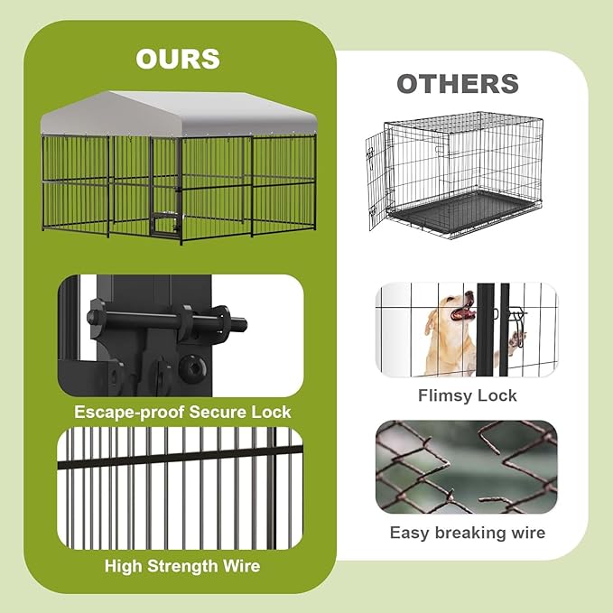 10x10x6 FT Large Dog Kennel Outside, Heavy-Duty Outdoor Cage with Roof and Lock,Covered Outside Kennel,for Medium and Large Dogs,Easy Assembly