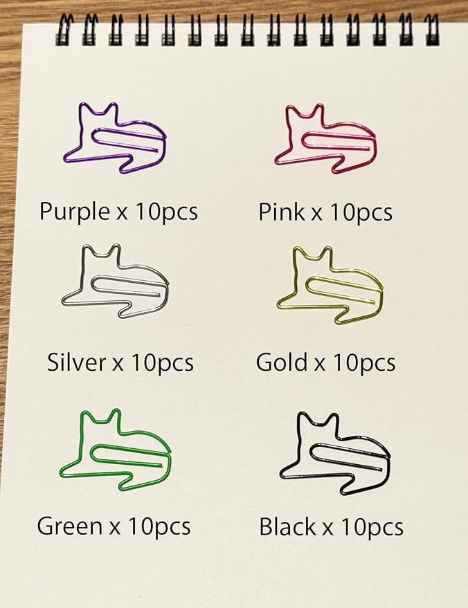 Cute Paper Clips, 60 PCS Cat Shaped Paper Clips Animal Bookmarks Clips, Assorted Colors, Fun Office Gifts for Women Men Coworkers Teachers Students Girls Boys, Christmas Gifts