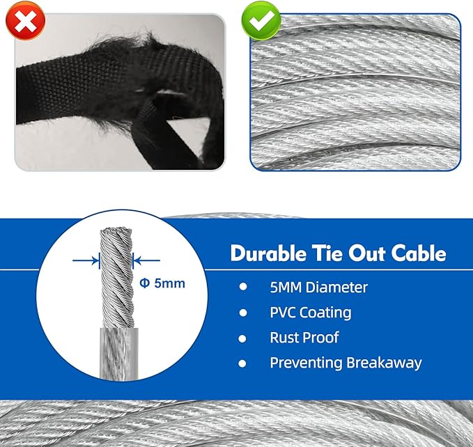 100FT Dog Runner for Yard with 15FT Tie Out Cable - Heavy Duty Trolley System for Large Dogs Up to 250LBS, Backyard/Park/Camping Use (Silver, 100FT+15FT)