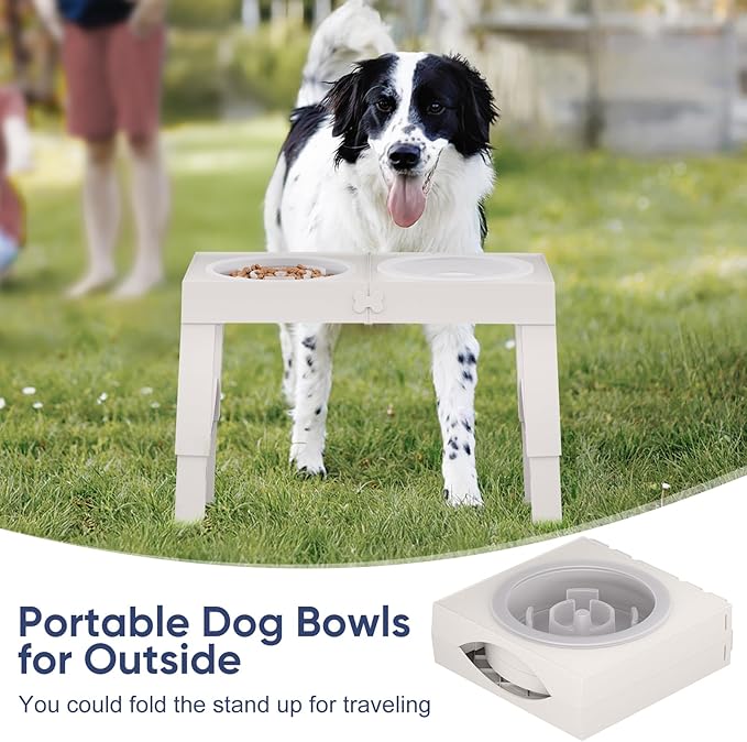 XIAZ Slow Feeder Dog Bowl Elevated Food and Water Bowl Stand for Large Medium Sized Dog, 4 Heights Adjustable, Non-Slip, Durable, Prevents Bloating & Improves Digestion for Dogs