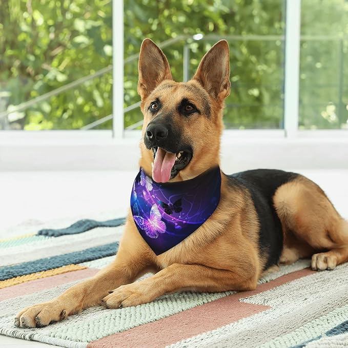 Glowing Night Butterflies Dog Bandana Scarf Triangle Bibs Pet Accessories Cat Kerchief White25 One Size