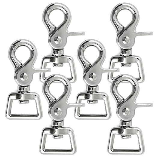 Jeffers Trigger Snap Scissor Snap Clip with Swivel Square Eye 2.5" – Nickel Plated Die Cast for Rope, Pet Leash, Harness, Keychain, DIY Crafts, Camping, Tools, Utility Use - 3/4" 6 Pack