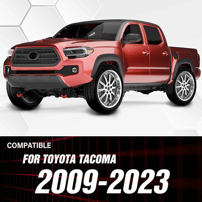 YZOAN Demon Front Tow Hook Bracket, Compatible with 2009–2023 Toyota Tacoma, 2-Pack 3/4" D-Ring Shackles with 7/8" Screw Pin, Isolators & Washers – Red Off-Road Hitch Mount