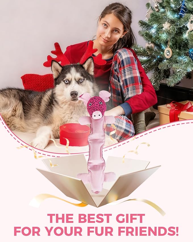 Squeaky Dog Toys for Large Dogs, Durable Plush Chew Toys for Aggressive Chewers, Interactive Tug of War Toy, Tough Teething Gift to Keep Them Busy and Relieve Boredom (Pink Pig)