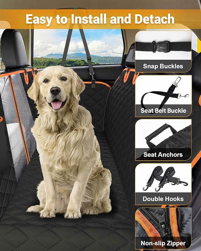 Victoper Dog Car Seat Cover, Heavy Durable Dog Seat Cover for Back Seat, 100% Waterproof Scratch Proof Nonslip Dog Hammock for Car with Side Flap, Pet Back Seat Covers Large 60" W x 64" L