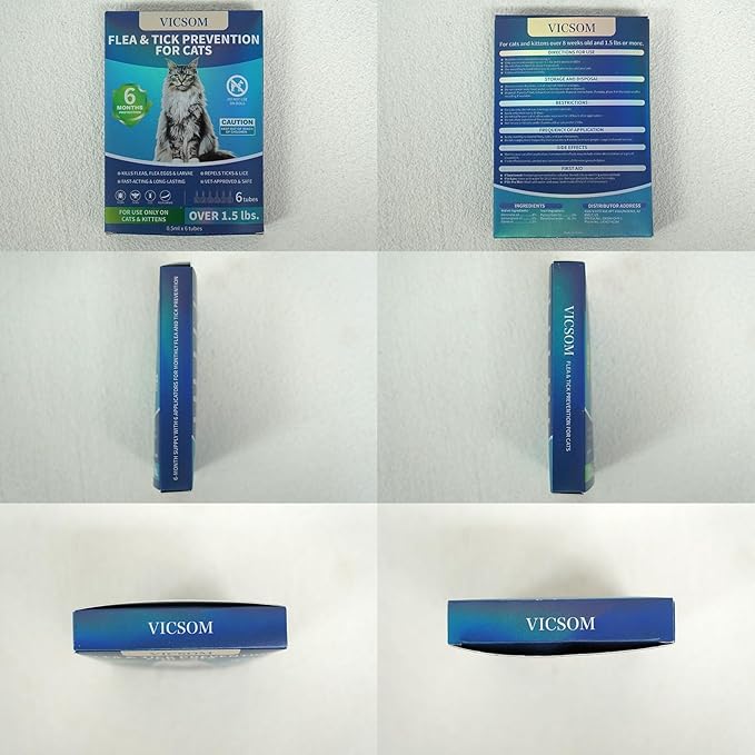 VICSOM Flea Treatment for Cat Flea and Tick Prevention for Cats Kitten, 6-Month Supply, Cat Flea Treatment & Control, Repellent, Fast Acting Topical Drops for Cats, Over 1.5 lbs, 24-Hour Protect