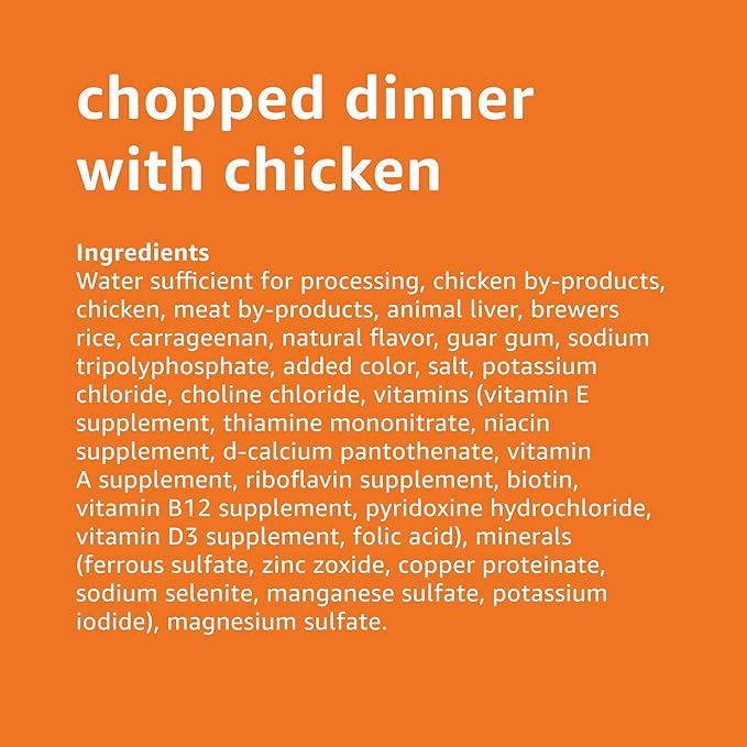 Amazon Basics Chopped Ground Dinner Wet Dog Food Variety Pack, Chicken and Rice Flavor and Chopped Dinner with Chicken, Made with Natural Ingredients, 13.2oz Cans (Pack of 12)