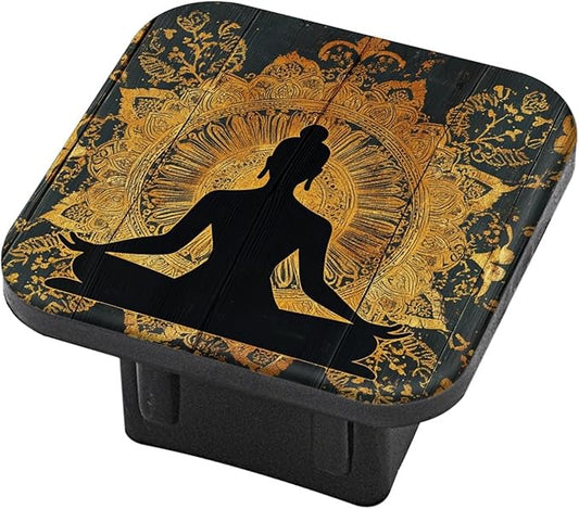 Hitch Cover Fits for 2-Inch Hitch,Meditating Figure in Black and Gold Rubber Trailer Hitch Cover Tube Plug Insert,Car Exterior Accessories, Receiver Tube Hitch Plug
