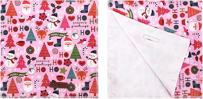 Lionet Paws Christmas Dog Bandana Washable Cotton Handkerchief Scarf Triangle Ho Christmas Tree Pink Bandanas for Medium Large Dogs Girl