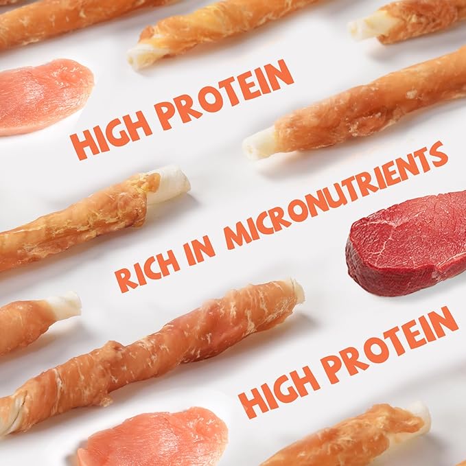 Dog Treats Chicken Wrapped Rawhide Sticks w/Taurine, Long Lasting Dog Chews Trainning Snacks High Protein, Natural Chicken Treats for Small Medium Large Dogs 20-21 Counts, 10.6 oz