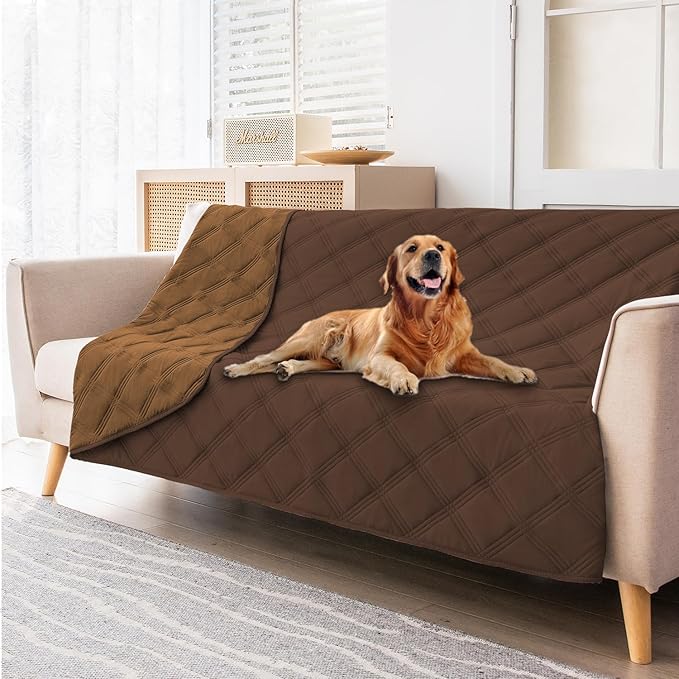 fuguitex Waterproof Dog Blanket Reversible for Small Dogs Resistant Leakproof Washable Couch Cushion Bed Protector Cover for Indoor Furniture Pet Friendly（68"*82",Brown+Chocolate