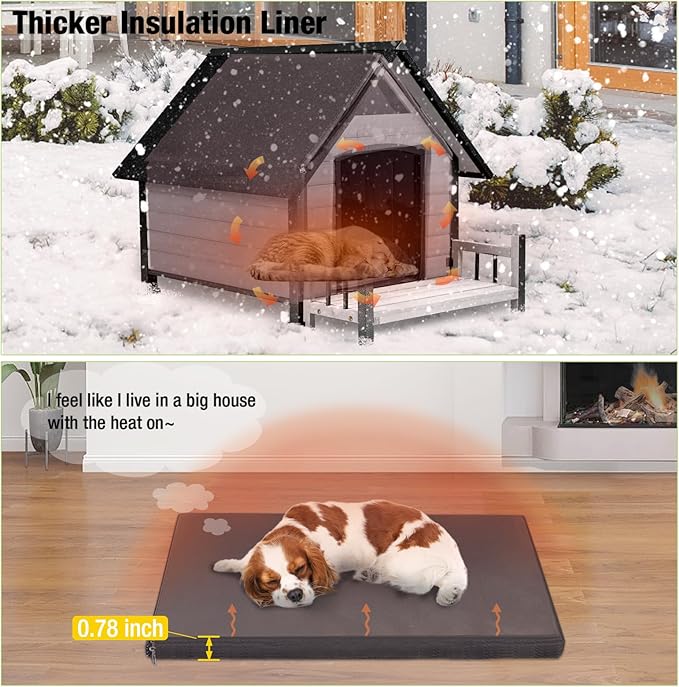 Dog House with Insulated Liner, Waterproof Dog Kennel for Small to Medium Size Dogs, Outdoor Doghouse 100% Insulated Puppy Shelter with Elevated Floor for Winter (White, Medium)