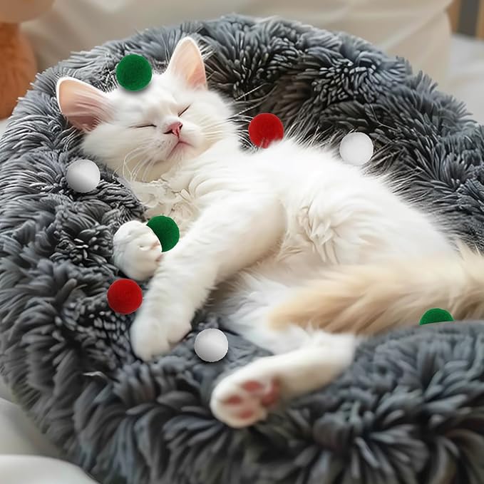 Andiker Cat Toy Balls Set, 30pcs Plush Cat Pom Pom Balls and a Plastic Launcher Set for Kitten Catch&Fetch Interactive Cat Toy with Colorful and Soft Cat Ball for Indoor Cats to Keep Fit (Green 30pcs)