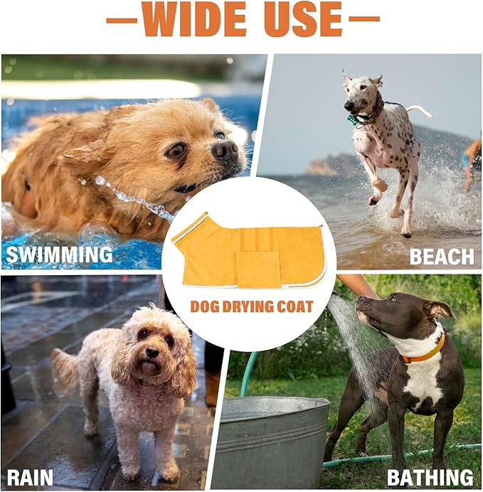 Dog Robe - Fast Drying Towel - Microfiber Super Absorbent Pet Bathrobe, Adjustable Collar & Belly Strap (Yellow, XX-Large)