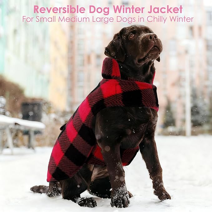 AOFITEE Dog Coat Plaid Dog Winter Coat for Small Dogs, Warm Dogs Jacket Christmas Sweater, Waterproof Pet Puffer Jacket, Reversible Pet Cold Weather Coats for Small Medium Large Pets, Red L