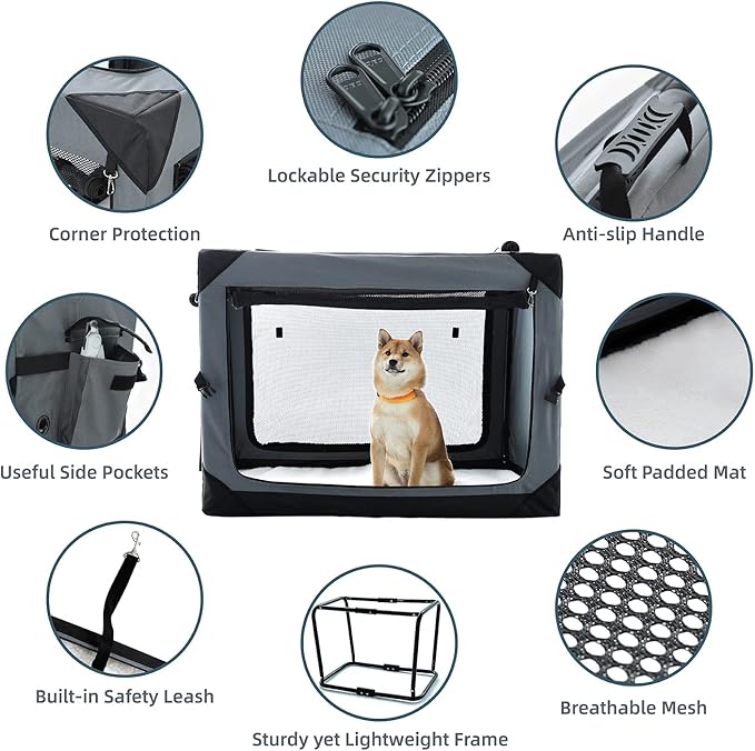 Pettycare 26 Inch Collapsible Foldable Soft Dog Kennel with Chew Proof Mesh Windows, Indoor & Outdoor Travel Dog Crate