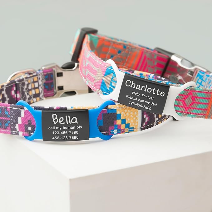 Anavia Slide On Silent Pet ID Tags, S/M/L/XL Personalized Black Stainless Steel Colored Silicone Cat Dog Name Tag, Customized Engraved Nameplate, Quiet Chew-Proof Pet Collar Tag (Black, Large)