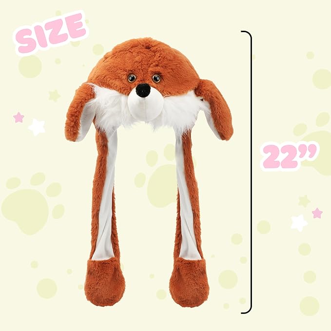 Animal Hat with Ears Moving Jumping Pop Up Beating Hat Plush Holiday Cosplay Dress Up Funny Gift for Kids