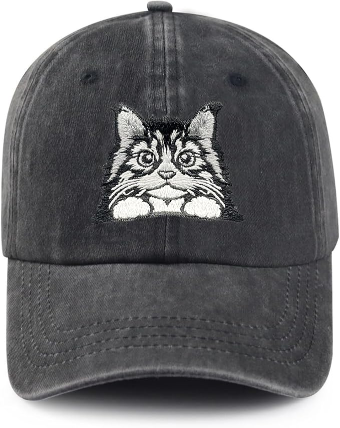 Black Cat Hat,Ragdoll Cat Embroidered Adjustable Cotton Baseball Cap for Men Women,Gifts for Cat Lovers