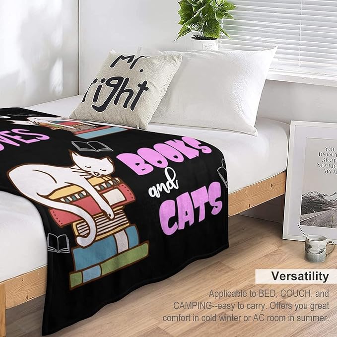 Cat Blanket Gifts - 60"x80" Cute Throw Blanket for Adults Kids - Black Soft Plush Throws for Bed, Couch & Travel