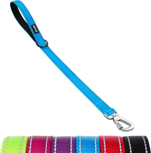 ZALER Short Dog Leash 2 ft, 24 Inches Traffic Leashes for Dogs, Nylon Reflective Dog Lead with Padded Handle, Heavy Duty Pet Leash with Carabiner Clip for Large and Medium Dogs (24" Blue)
