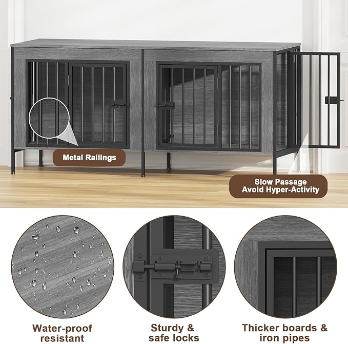 EasyCom Dog Crate Furniture for 1 or 2 Dogs, Heavy Duty Single/Double Dog Crates for Small/Medium/Large Dogs, Dog Kennel Furniture Indoor as TV Stand, Small Size 55.12" L(0-20 Pounds), Dark Grey