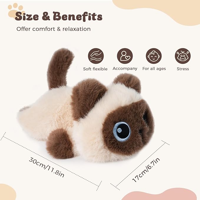1.9lbs Weighted Stuffed Animals Siamese Cat - Siamese Cat Plush Toy, Cute cat Stuffed Animal Cuddle Plushies Gift for Kids & Adults