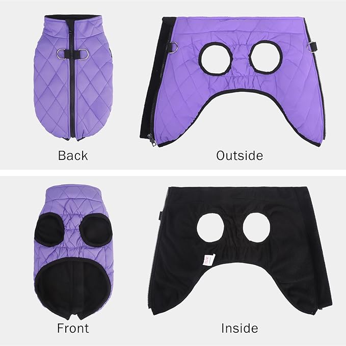 SCENEREAL Dog Winter Coat - Warm Dog Jacket with Built-in Harness for Small & Medium Dogs, Waterproof Cold Weather Coat with Zipper, Fleece Puffer Vest Windproof Snow Clothes for Puppy & Pet