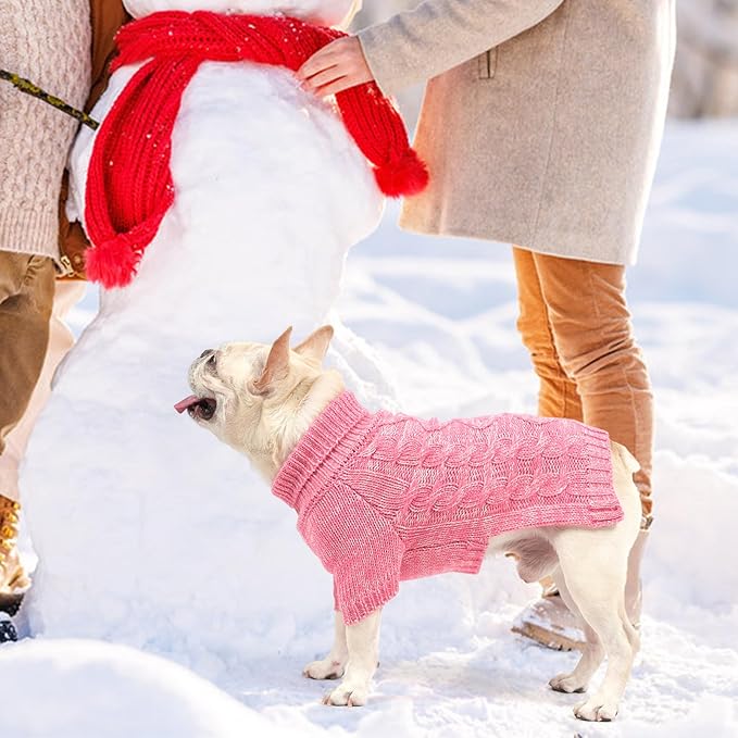 KOOLTAIL Dog Sweater for Large Medium Small Dogs, Fall Dog Sweaters, Turtleneck Cable Knitwear Pet Cold Weather Coats with Leash Hole, Warm Winter Pullover Clothes for Bulldog, Yorkie,Boy Girl, Pink L