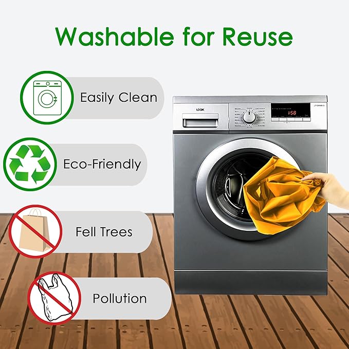 BeeGreen Yellow Reusable Grocery Bags Light Orange Shopping Bags Bulk 50LBS X-Large Foldable Heavy Duty 10 Pieces