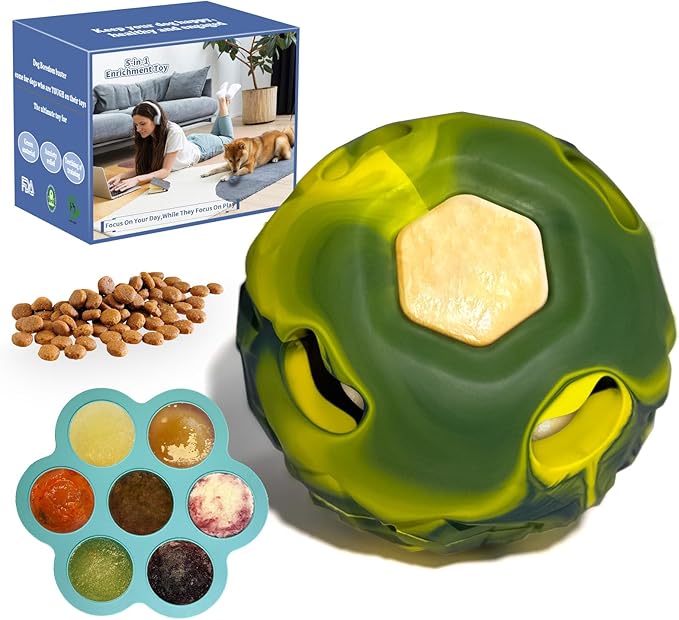 5-in-1 Frozen Dog Enrichment Toys,Interactive Dog Toys with DIY Freezable Fillable Mold,Natural Rubber,Dishwasher Safe（Small）