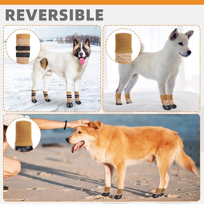 KOOLTAIL Anti Slip Dog Socks to Prevent Licking Paws for Hot/Clod Pavement, Waterproof Long Snow Dog Boots&Paw Protector with Strap Traction Control for Hardwood Floor for Small Medium Large Dogs