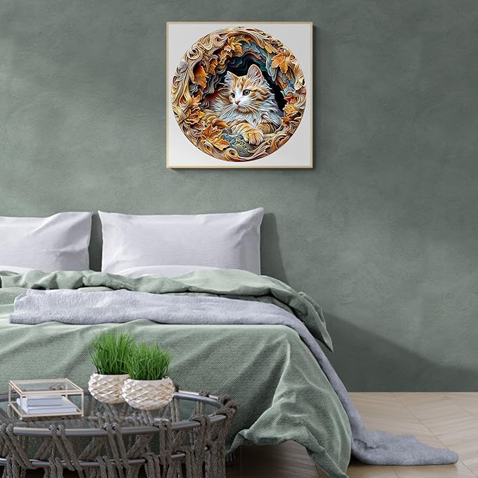 KAAYEE Wooden Puzzles for Adults, 3D Cat 200 Piece Unique Animal Shape Puzzle, Cat Wood Puzzle for Adults, Creative Gifts for Friends/Family, Home Decor(11.4 * 11.4in)